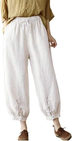 Cargo Pants Women, Casual Pants Peasant Straight Leg Relaxed Linen Side Button