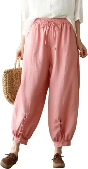 Cargo Pants Women, Casual Pants Peasant Straight Leg Relaxed Linen Side Button