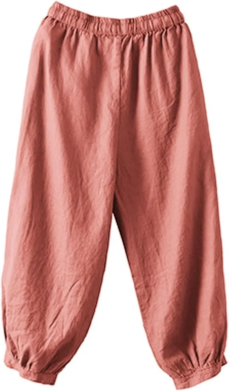 Cargo Pants Women, Casual Pants Peasant Straight Leg Relaxed Linen Side Button