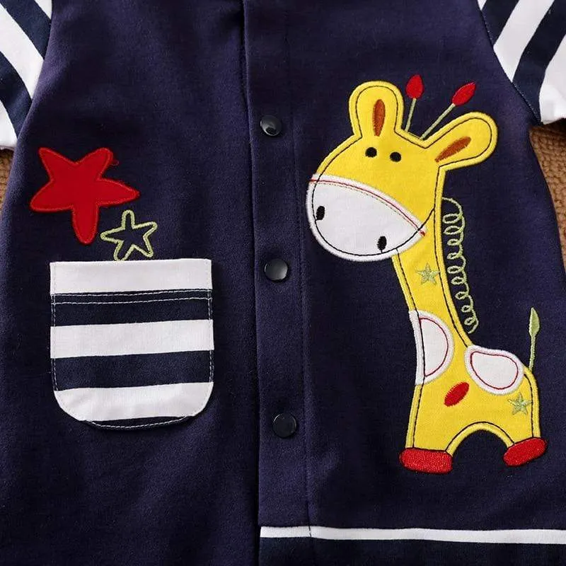 Cartoon Giraffe Print Baby Jumpsuit