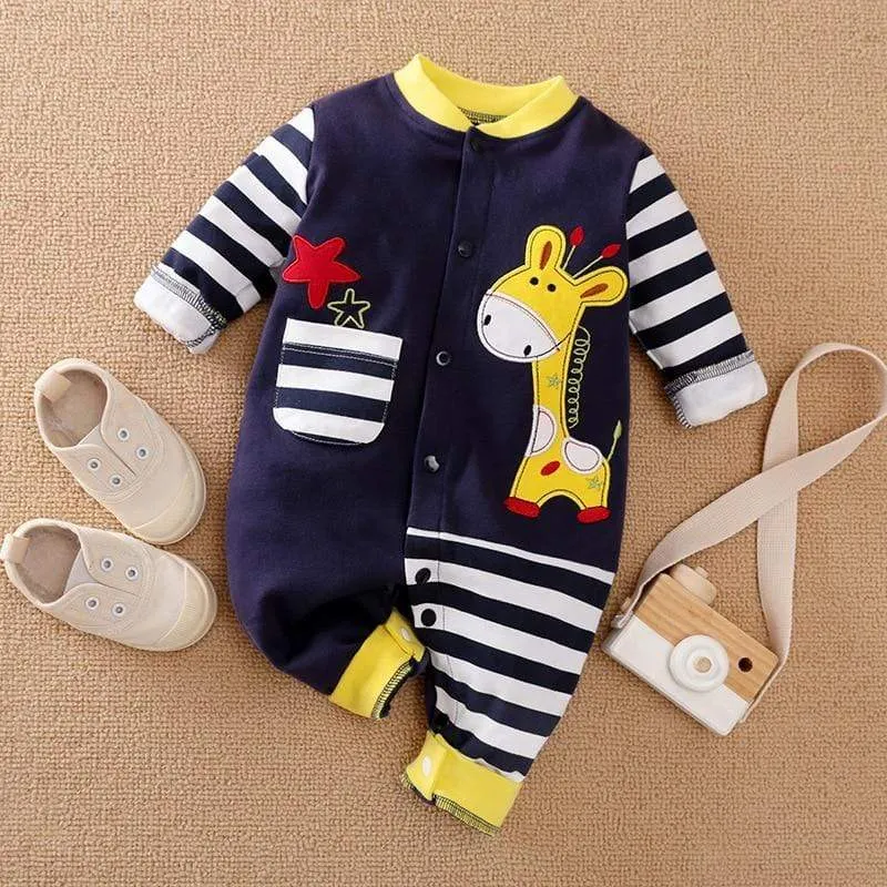 Cartoon Giraffe Print Baby Jumpsuit