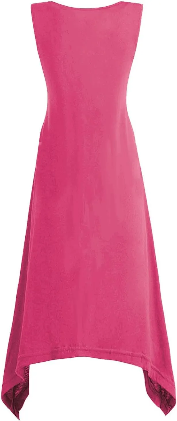 Casual Summer Women Dress Sleeveless Sundress Hankerchief Hem Midi Tank Dresses Ruffle A-Line Beach Dress