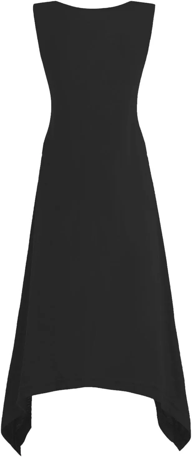 Casual Summer Women Dress Sleeveless Sundress Hankerchief Hem Midi Tank Dresses Ruffle A-Line Beach Dress