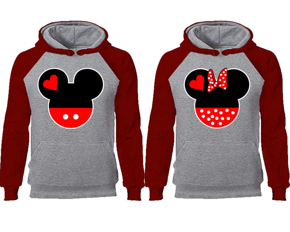 Charming Mouse Duo Couple Matching Raglan Hoodies – Comfortable Unisex Pullover | Sold Separately in Sizes & Colors