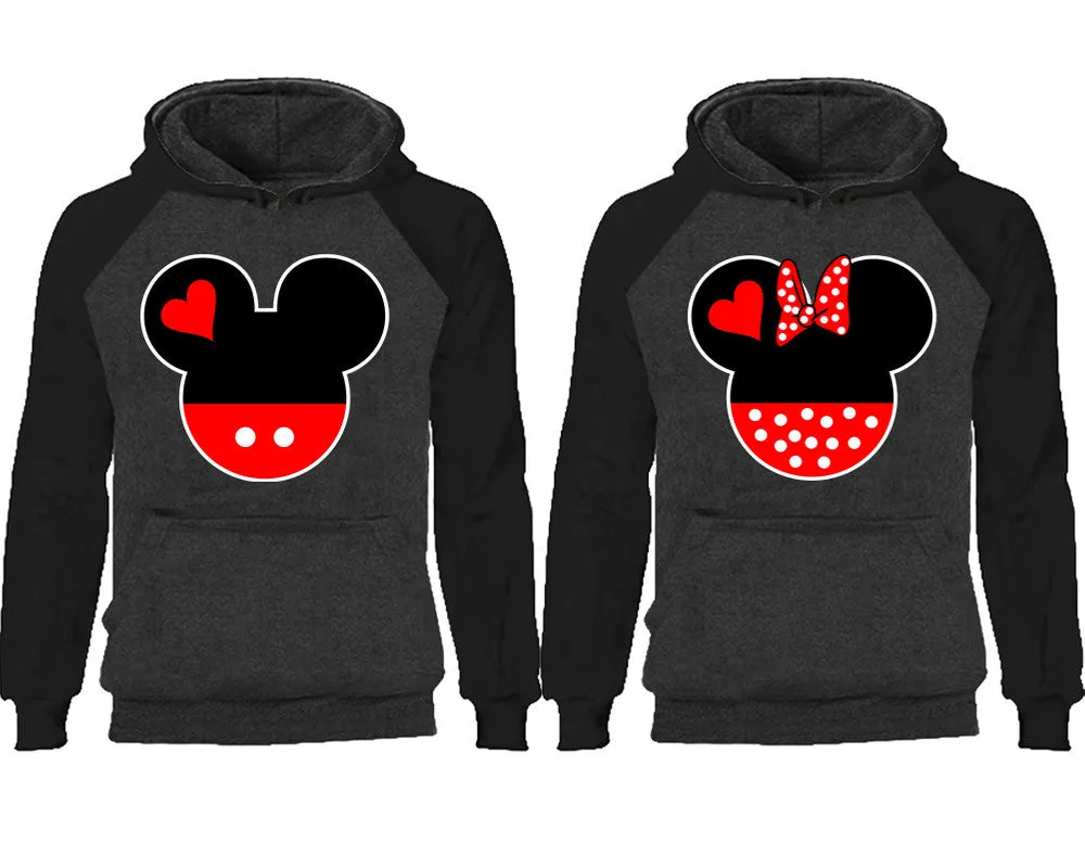 Charming Mouse Duo Couple Matching Raglan Hoodies – Comfortable Unisex Pullover | Sold Separately in Sizes & Colors