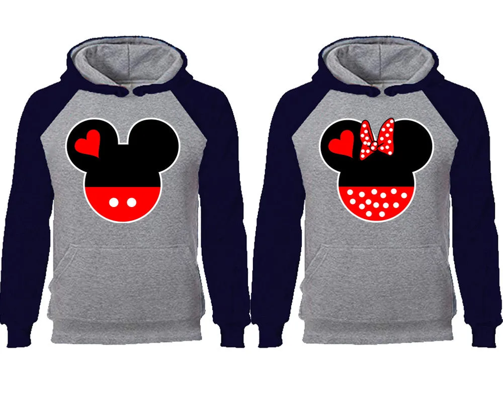 Charming Mouse Duo Couple Matching Raglan Hoodies – Comfortable Unisex Pullover | Sold Separately in Sizes & Colors