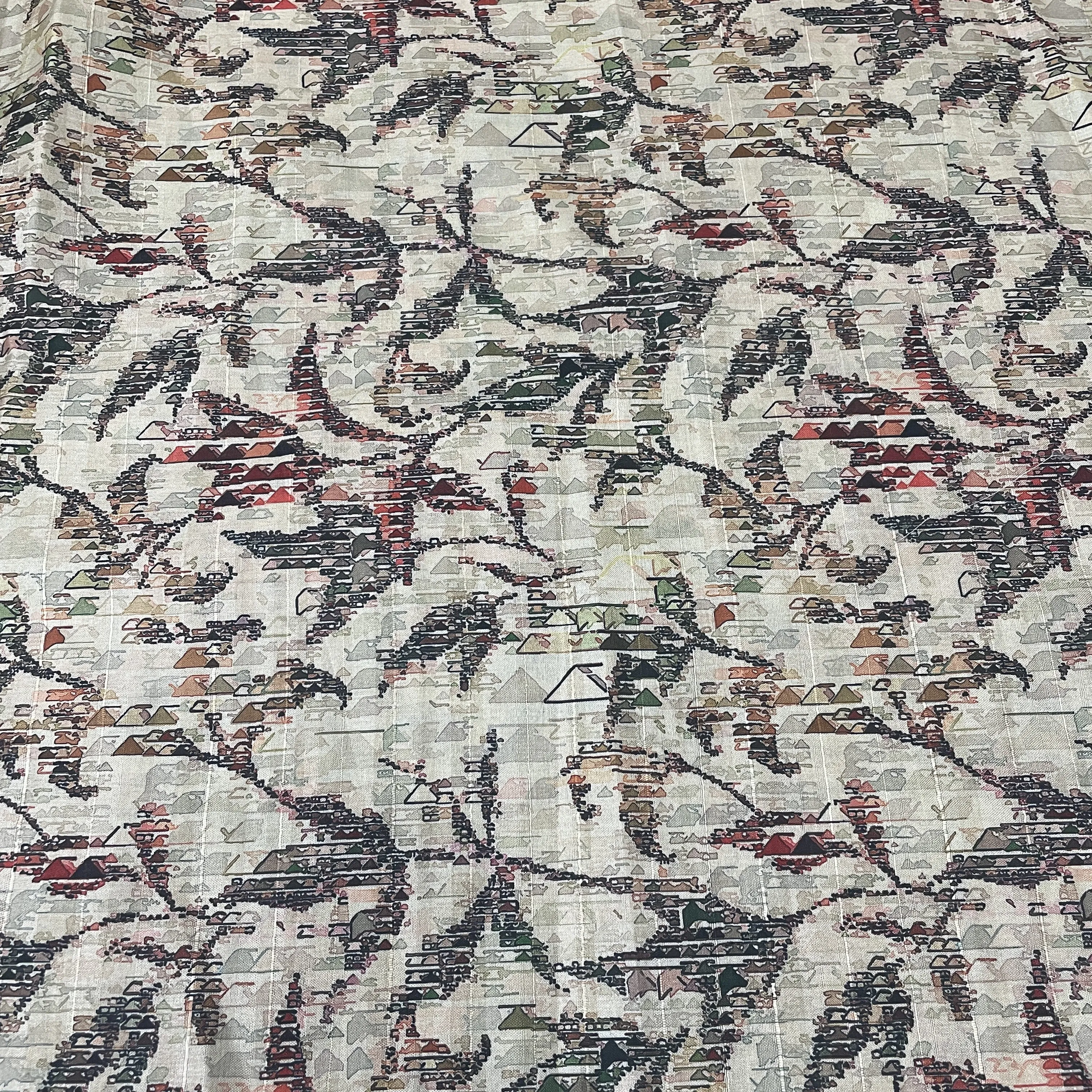 Classic Beige Multicolor Floral Print Tussar Silk Fabric