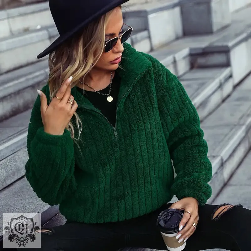 Collared Half Zip Plush Sweatshirt