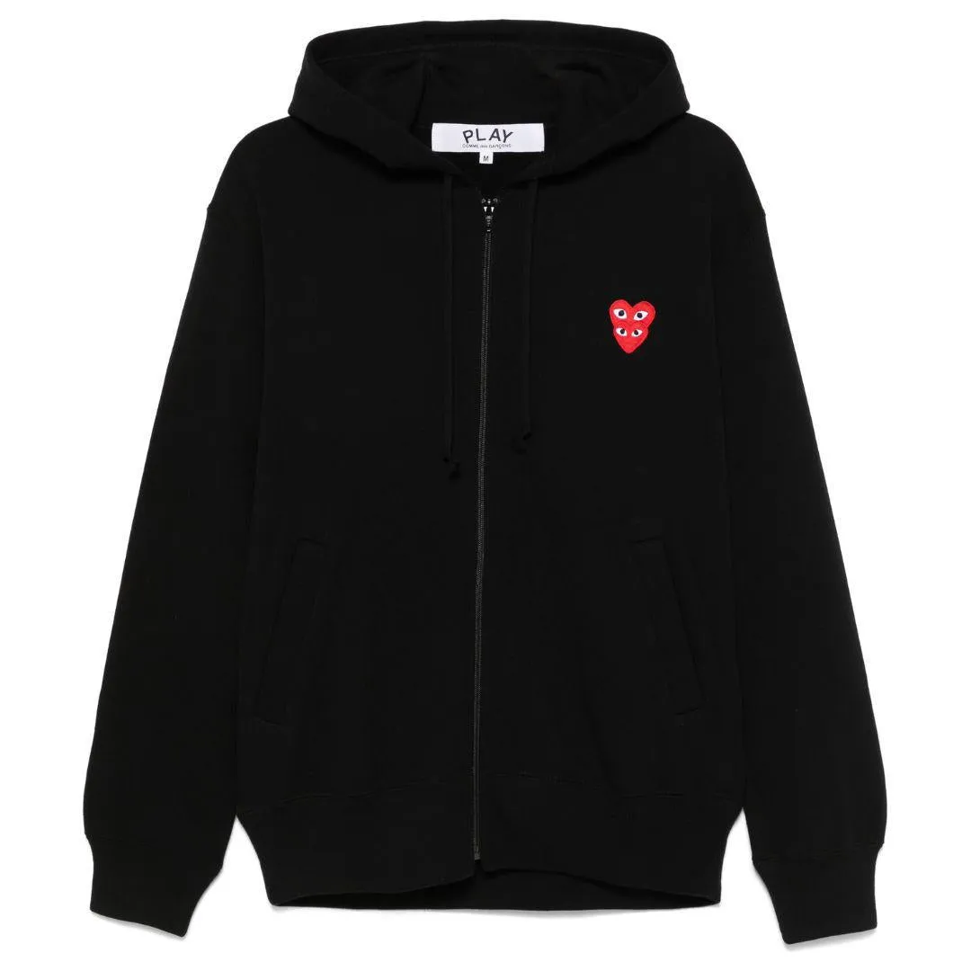 COMME DES GARÇONS PLAY DOUBLE HEART EMBLEM ZIP UP HOODIE BLACK