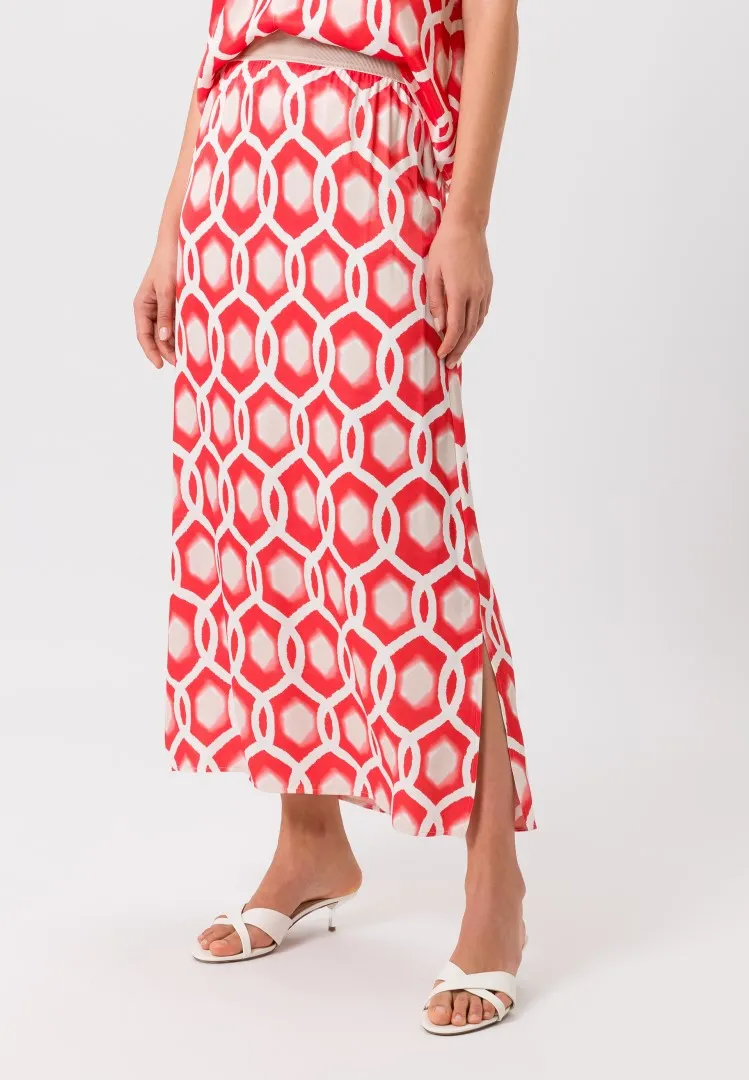 Coral Geometric Print Skirt