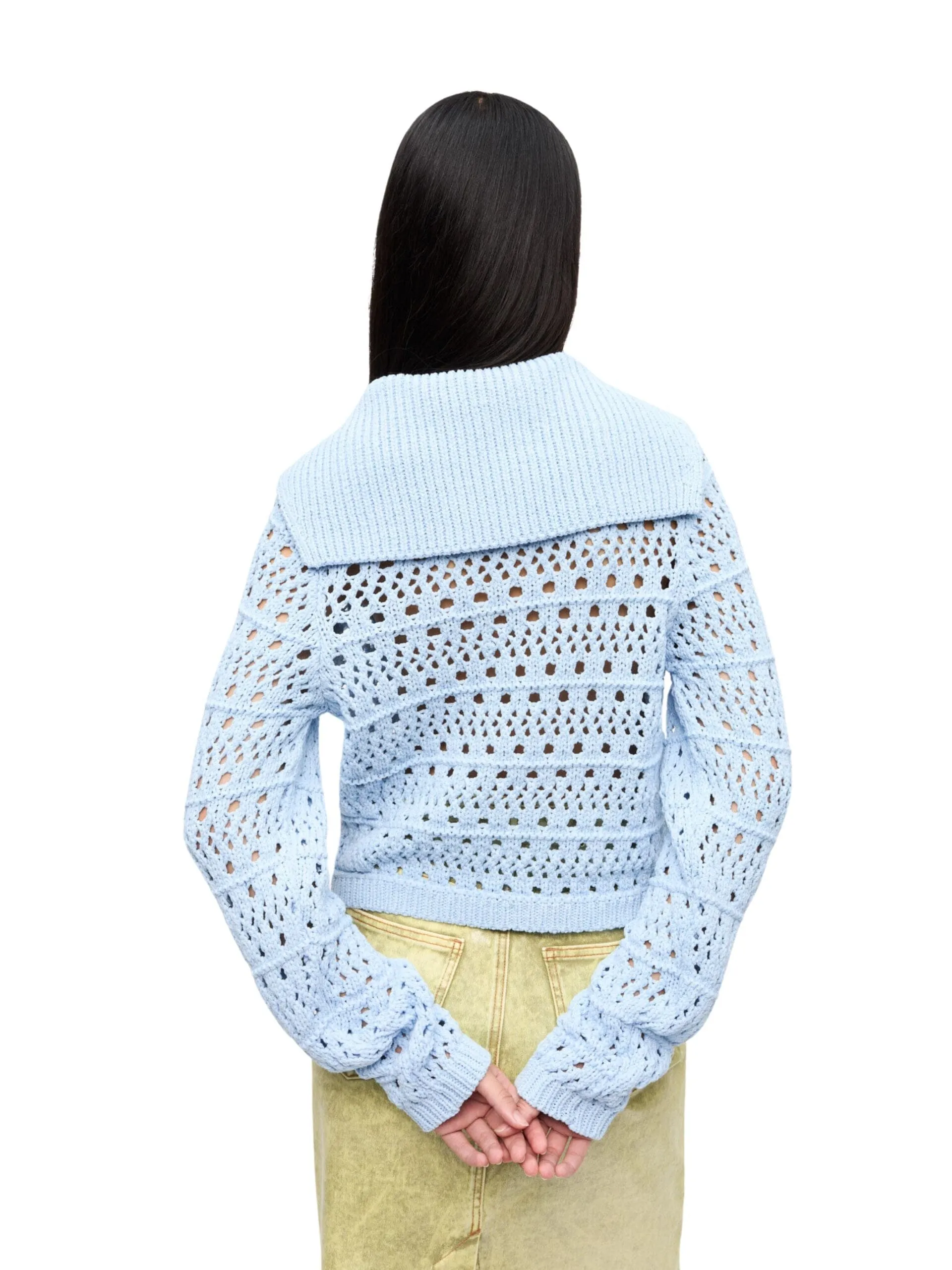 Cotton Mix Tie String Cardigan / Soft Chambray