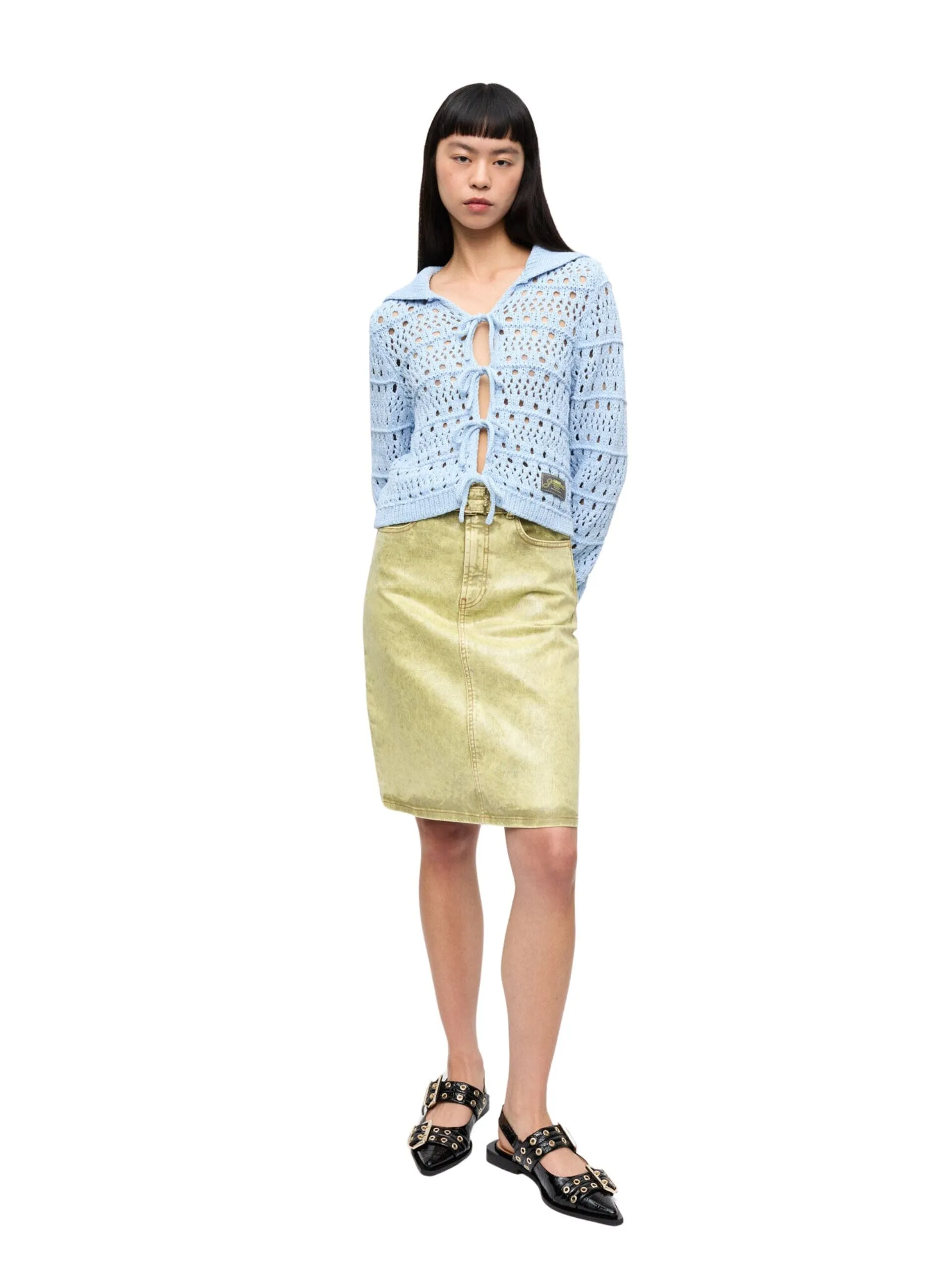 Cotton Mix Tie String Cardigan / Soft Chambray