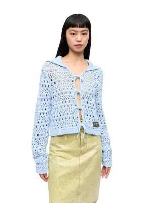 Cotton Mix Tie String Cardigan / Soft Chambray