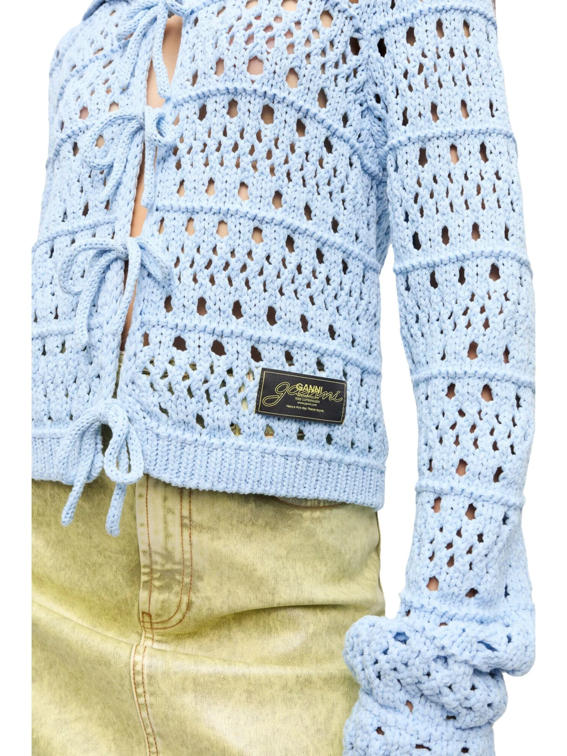Cotton Mix Tie String Cardigan / Soft Chambray