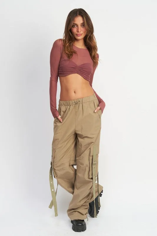Crew Neck Ruched Bust Crop Top