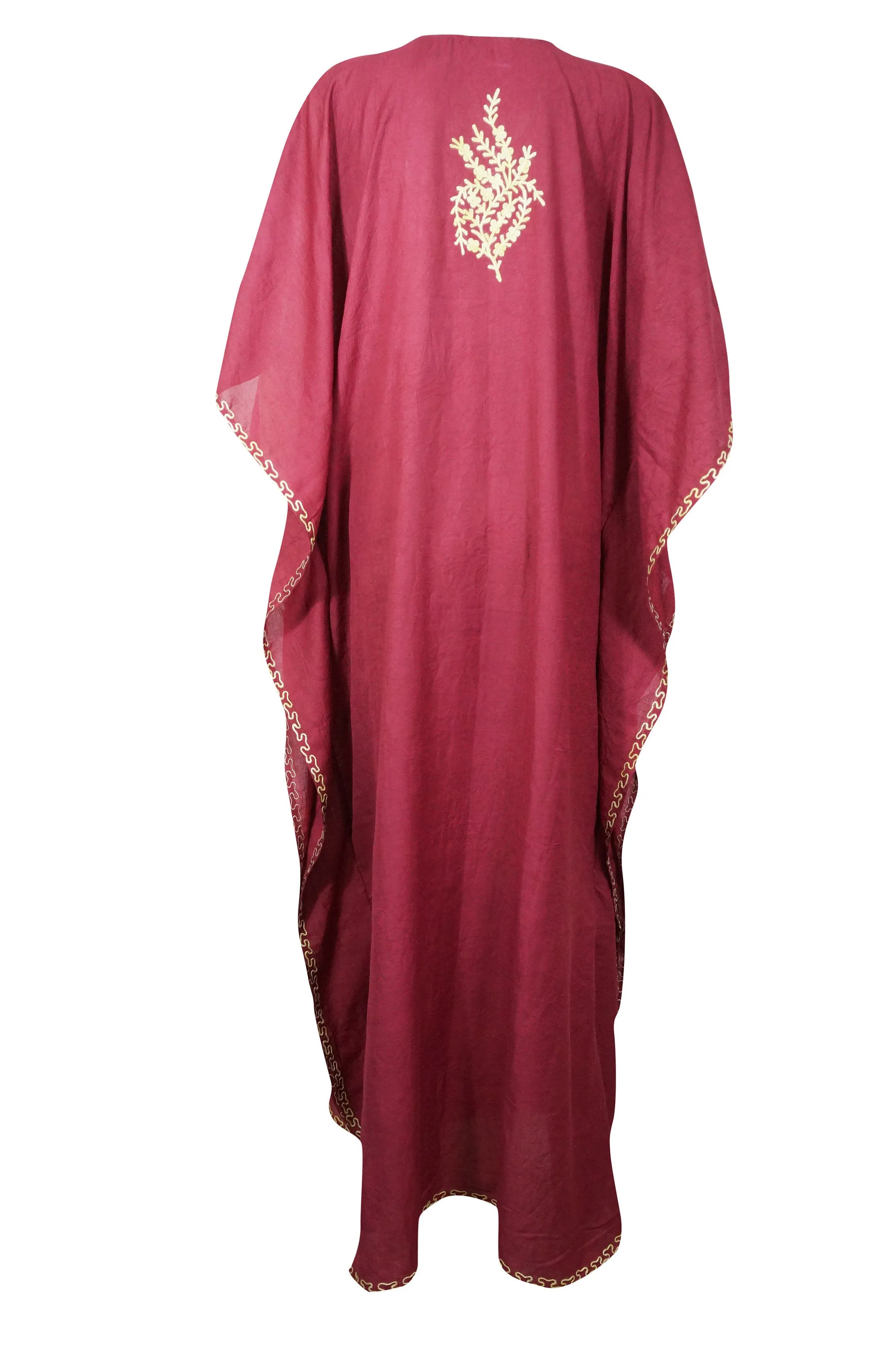Dark Red Maxi Caftan Dress, Embroidered Summer Loose Kaftan Dresses, L-3XL