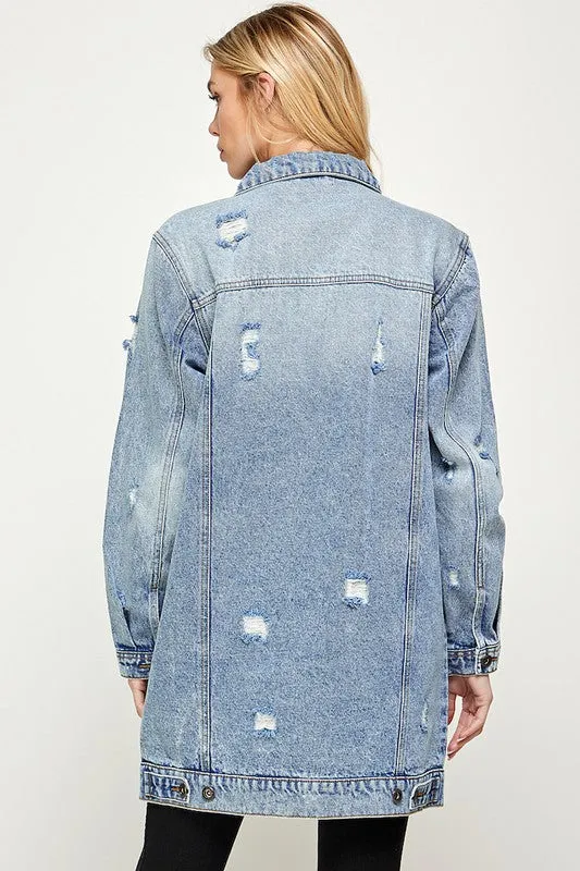 Denim 3/4 Quarter Jacket Distressed Washed