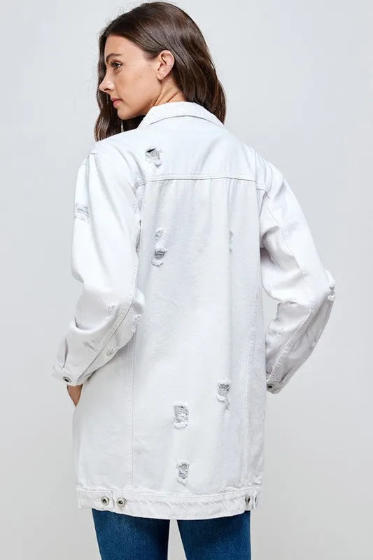 Denim 3/4 Quarter Jacket Distressed Washed