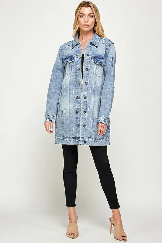 Denim 3/4 Quarter Jacket Distressed Washed