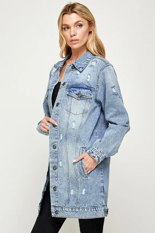 Denim 3/4 Quarter Jacket Distressed Washed