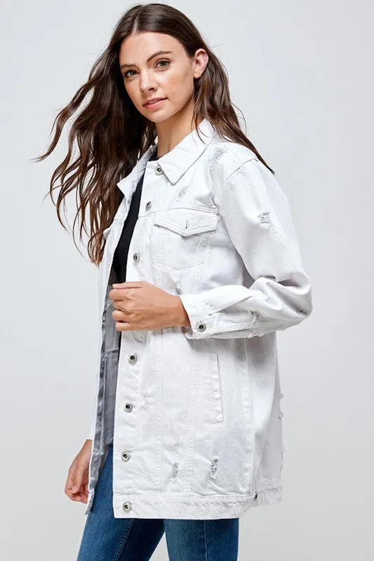 Denim 3/4 Quarter Jacket Distressed Washed