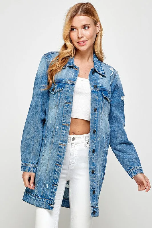 Denim 3/4 Quarter Jacket Distressed Washed