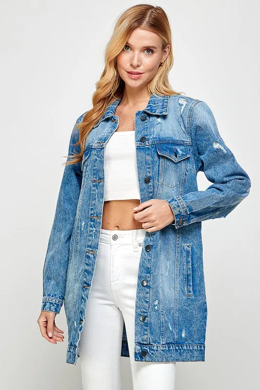 Denim 3/4 Quarter Jacket Distressed Washed
