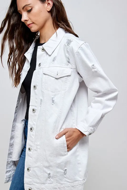 Denim 3/4 Quarter Jacket Distressed Washed