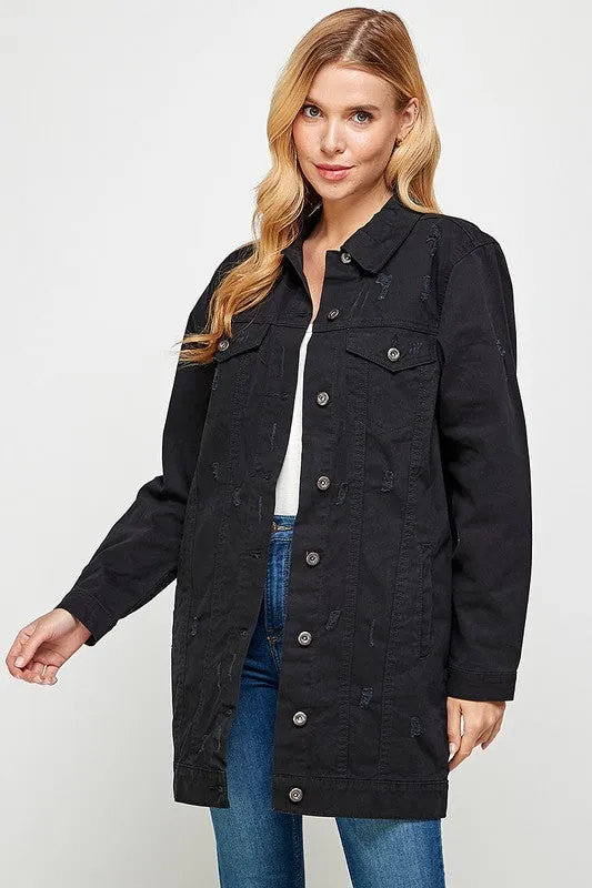 Denim 3/4 Quarter Jacket Distressed Washed
