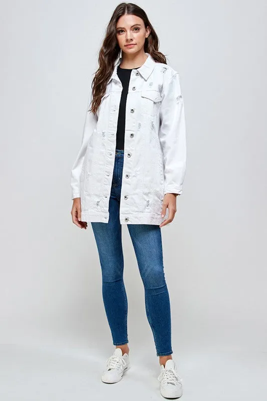 Denim 3/4 Quarter Jacket Distressed Washed