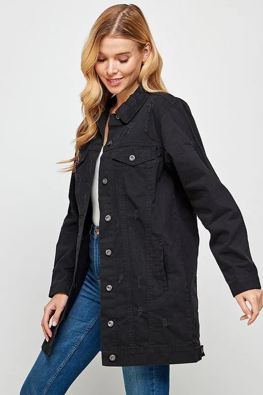 Denim 3/4 Quarter Jacket Distressed Washed