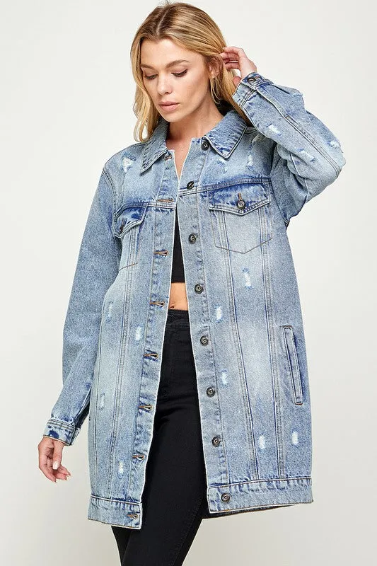 Denim 3/4 Quarter Jacket Distressed Washed