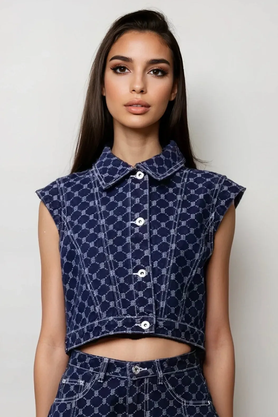 Denim Diamond Pattern Vest