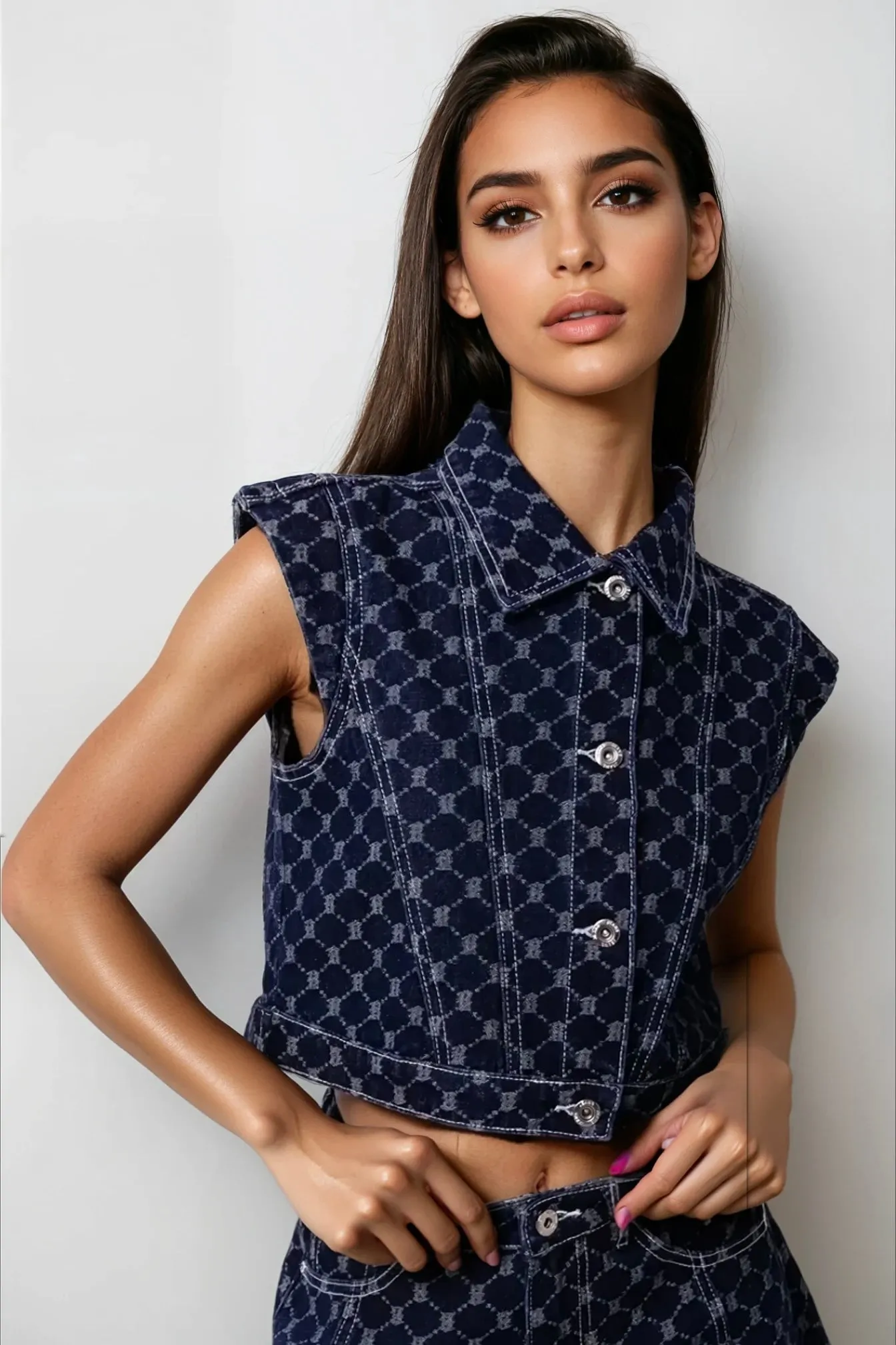Denim Diamond Pattern Vest