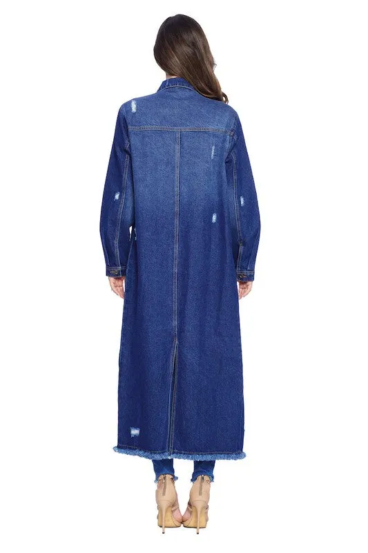 Denim Trench Jacket with Buttons