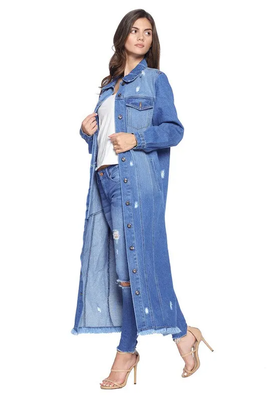 Denim Trench Jacket with Buttons