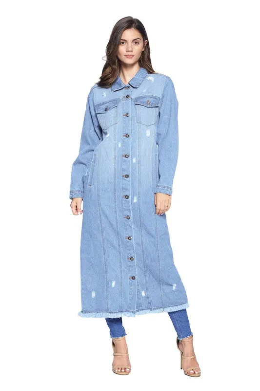Denim Trench Jacket with Buttons