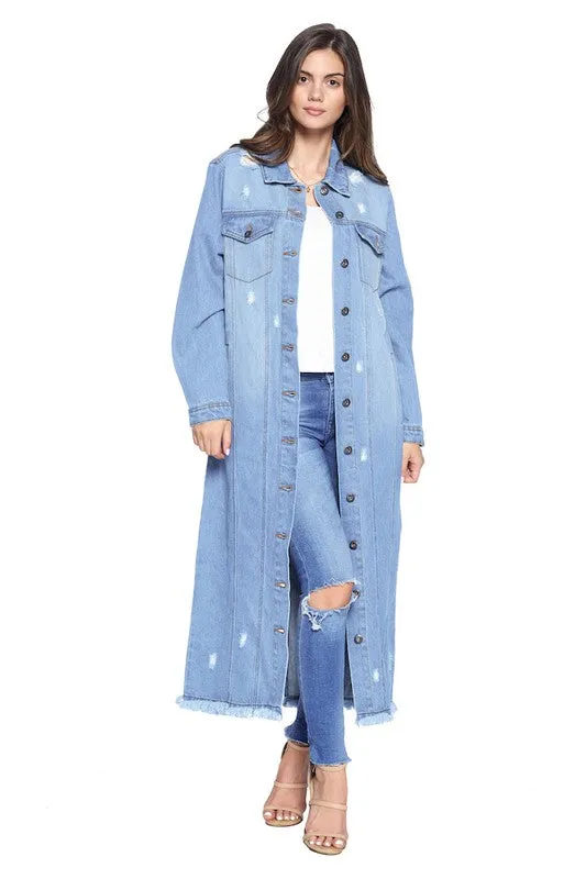 Denim Trench Jacket with Buttons