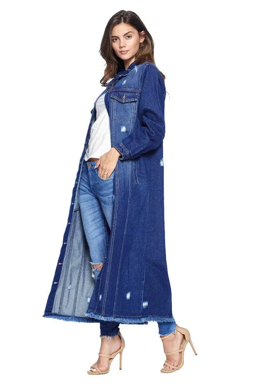 Denim Trench Jacket with Buttons