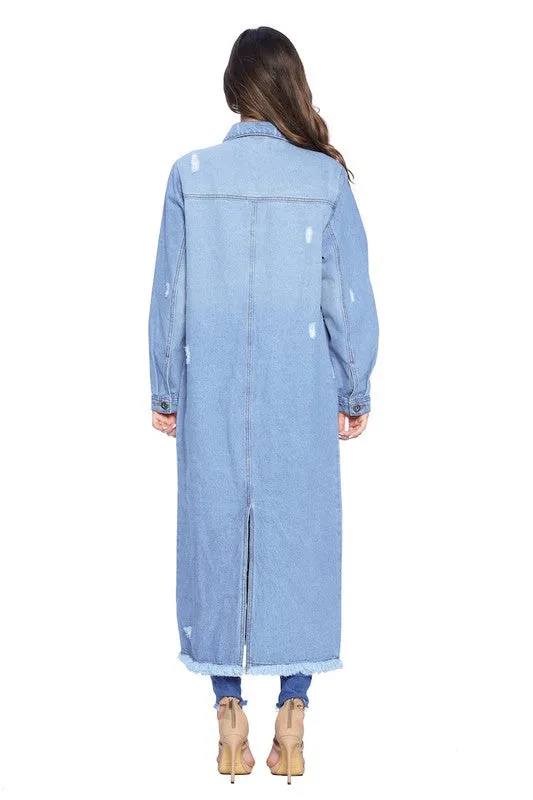 Denim Trench Jacket with Buttons