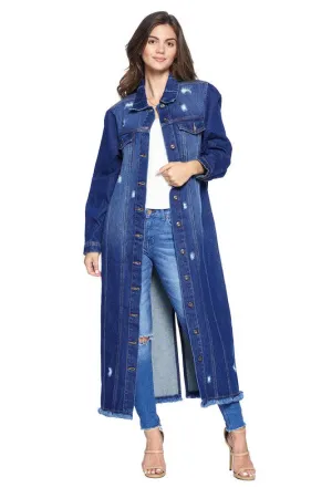 Denim Trench Jacket with Buttons