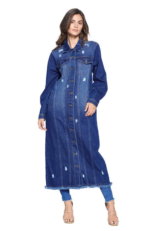 Denim Trench Jacket with Buttons
