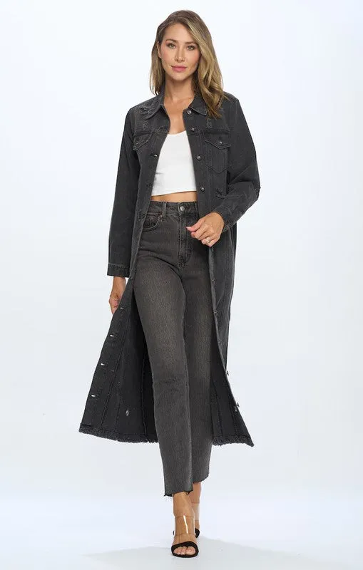 Denim Trench Jacket with Buttons