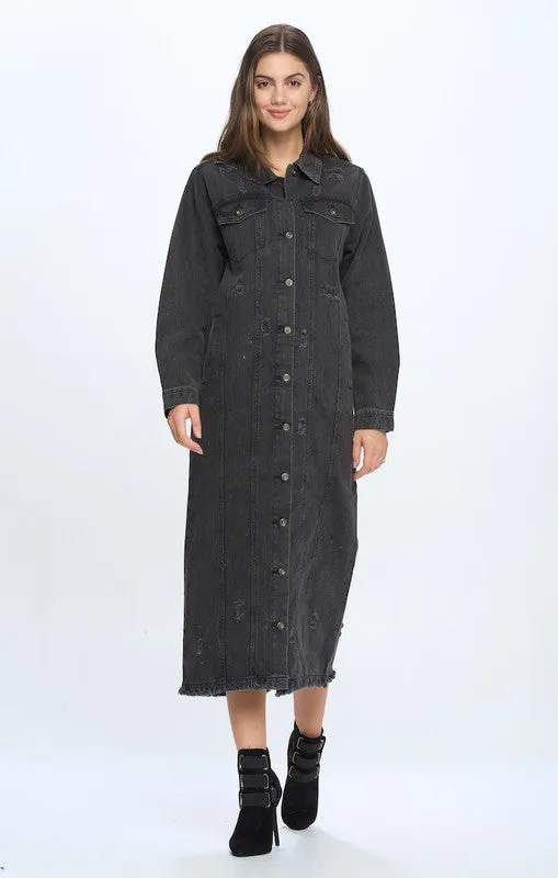 Denim Trench Jacket with Buttons