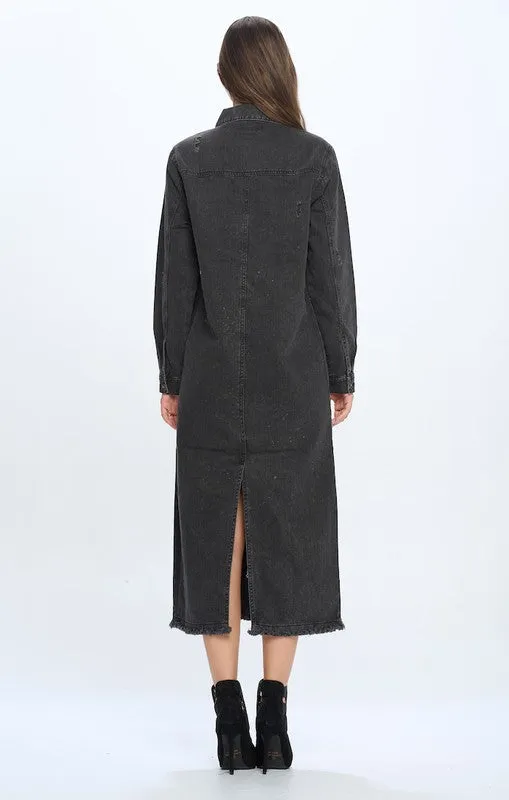 Denim Trench Jacket with Buttons