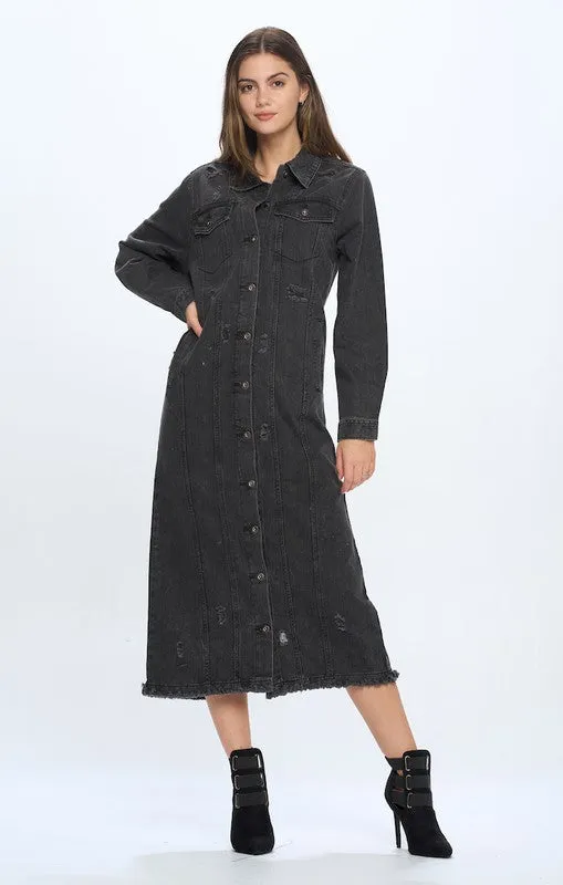 Denim Trench Jacket with Buttons