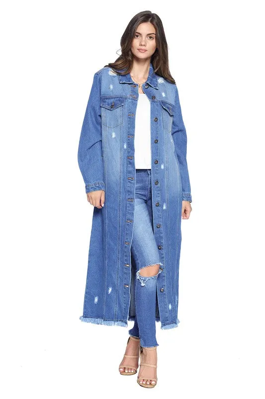 Denim Trench Jacket with Buttons