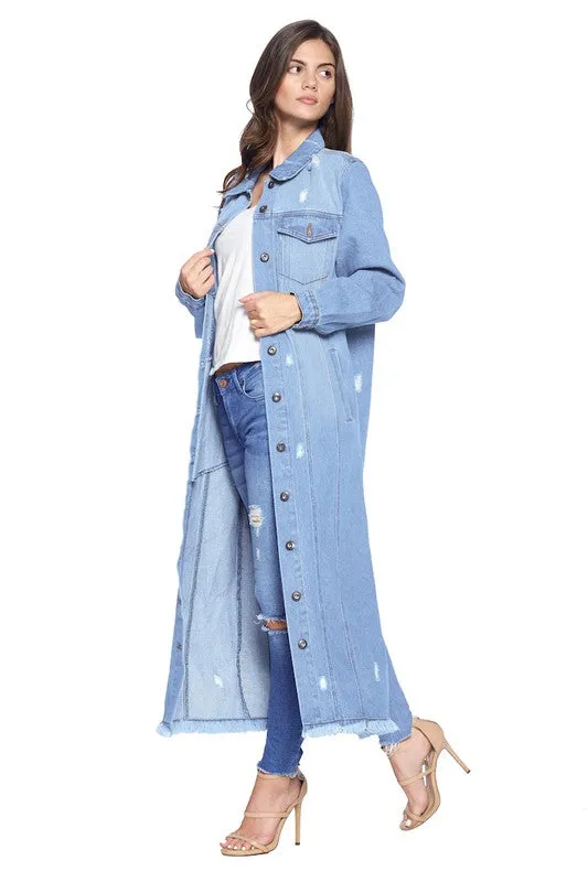 Denim Trench Jacket with Buttons