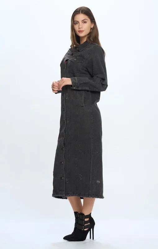 Denim Trench Jacket with Buttons