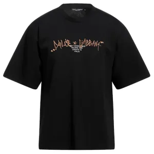 Dolce & Gabbana Gold Embroidered Logo Black Cotton Tee
